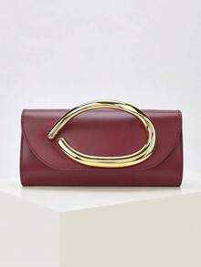极简主义时尚休闲链条女士手包，适合派对和聚会 - 酒紅色 - 查看 6