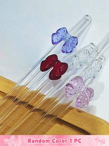 6 件可重复使用玻璃吸管，带粉色蝴蝶结，防碎，可爱弯曲饮用吸管，带清洁刷，适用于冷热饮料、茶吧饮具、新娘送礼会和热带派对的杯子配件、适用于童话花园和婚礼装饰的异想天开的饮用套装 - 彩色 - 查看 25