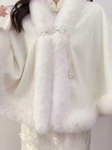 1 Áo choàng ngoài cổ lông chồn giả, Áo khoác len cardigan phong cách cổ điển thanh lịch, Phù hợp mặc sườn xám, đám cưới, Thu/Đông - Nhiều màu - Xem 7