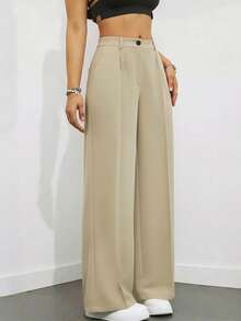 Women's High Waist Pleated Loose Fit Trousers, Suitable For Work And Casual Wear, Spring/Summer - Beige - View 3