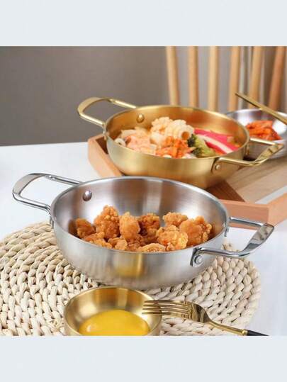 带手柄的韩式拉面锅，不锈钢日常炖锅，金色韩式汤锅，可重复使用和洗碗机，厨房炊具，厨房用具，餐厅用品，非常适合烹饪，蒸，煎，面条，意大利面，适合家庭 - 户外 - 适用于电磁炉和燃气灶。，家庭晚餐用品，派对用品