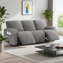 Stretch Recliner Sofa Cover - 5 Pieces Plush Fabric Slipcovers & Durable Furniture Protector For Reclining Couch, Ideal For Kids And Pets (3 Seater Light Grey) - 淺灰色 - 查看 1