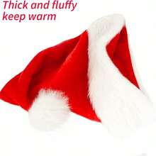 1 件蓬松红色圣诞帽套装，带毛绒帽檐和内衬，适合成人、男士和女士 - 圣诞节、新年派对用品和礼物 - 彩色 - 查看 3