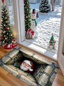 1 pièce Tapis décoratif de Noël en velours 3D Père Noël, tapis de Noël, tapis du Nouvel An, convient pour le salon, la salle à manger, le bureau, la chambre à coucher et autres décorations d'entrée, tapis de chambre à coucher, tapis de salon, tapis de bureau, tapis de salle de jeux, décoration personnalisée pour la maison, maison , nouvelle arrivée cette année, produit phare, toutes saisons, tissu amélioré, doux pour la peau, lavable en machine, facile à nettoyer