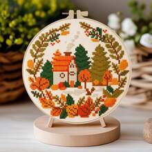 11CT Cross Stitch Kit - Sunflower Bird & Books, Beginner DIY Embroidery Set With Printed Patterns (Autumn House, Cycling Cat), Includes Embroidery Frame, Threads, Instructions, Home Decor, Therapeutic Gift