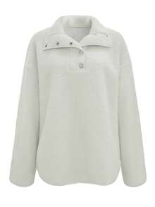 Women's Loose Elegant Casual Slouchy Stand Collar Sweatshirt Top, Autumn/Winter - Beige - View 4