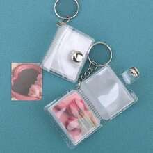 16pcs 1-Inch Glitter White Mini Photo Album Keychain, Minimalist & Elegant Student ID/Card Holder Photo Album - Clear - View 2
