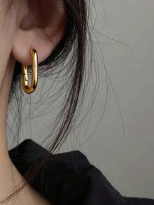 1pair Simple TearDrop Hoop Earrings, Chunky Gold Tone Water Droplet Earrings, U-Shaped Earrings, Oval Hoop Earrings, Stylish And Elegant Lightweight Dainty Women Jewelry, Perfect Gift For Her - 金色U形耳環 - 查看 2