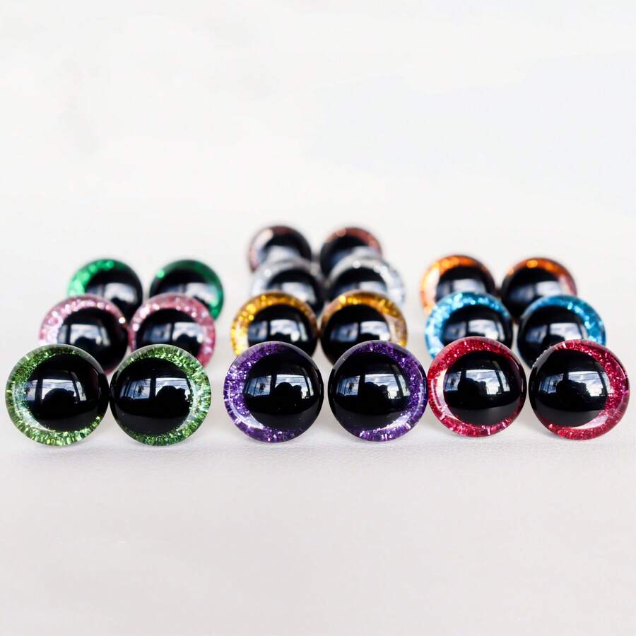 20颗闪亮眼睛，黑色塑料娃娃眼睛，尺寸12/14/16/18/20毫米，3D立体闪光眼睛带环，适用于钩编、阿米格鲁米娃娃、塑料钩编眼睛、泰迪熊DIY配件