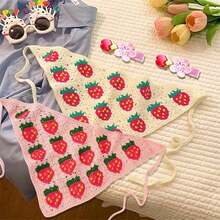 2 Pcs Crochet Bandana Headband Scarf Hair Bandanas Women Girls, Knitted Hair Scarf Strawberry Kerchief Cute Stylish Vintage Hair Decoration With 2 Hair Clips (Pink+Beige) - 粉紅色+米色 - 查看 7