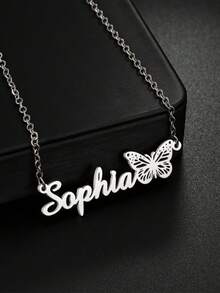 Personalized Butterfly Name Pendant Necklace - Elegant Minimalist Design, Stainless Steel Material, Customized Fashion Jewelry, Perfect Gift For Her, Everyday Wear And Gift Giving - No Plating, No Inlay - One Size - View 3