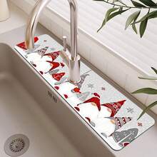 1pc Christmas Theme, Christmas Gnome Pattern Diatom Mud Faucet Absorbent Pad-Anti-Slip, Moisture-Proof And Splash-Proof Guard, Suitable For Kitchen And Bathroom Countertops.