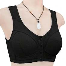 Ribbed Bras For Women Front Closure No Underwire Comfort Senior Wireless Snap Closing Bra{"Color_name":"Black"} - 弗拉克 - 查看 3
