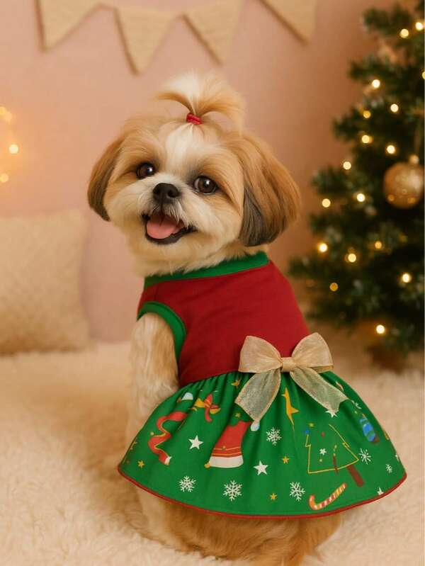 Roupa pet vestido natalino   fresquinho para cachorras e gatas