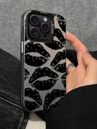 1pc IMD Material Transparent Black Phone Case With Camera & Lipstick Pattern, Compatible With IPhone11/12/13/14/15/15Pro/15Plus/15ProMax/7Plus/8Plus/X/XSMax/XR/11Pro/12Pro/13Pro/14Pro/12Mini/13Mini/11ProMax/12ProMax/13ProMax/14Pro Max/14Plus/6/6S/6Plus/7/8/SE
