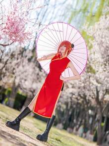 一件可爱活泼的日系动漫《银魂》神乐风格旗袍连衣裙，需搭配打底裤，适合角色扮演、漫展、摄影、日常休闲穿着，圣诞节也可穿着。 - 彩色 - 查看 2