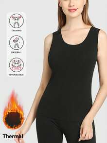 Seamless Warm Bottom With Medium Thick Fleece And Quick Heating Thermo Double Sided Sleeveless Tight Thermal Underwear Vest Winter Women's - Black - View 5