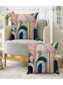 2 件波西米亚几何抽象印花枕套，多种尺寸，2D 单面印花，仿刺绣印花靠垫套，装饰性柔软毛绒沙发枕头，适用于办公室、家庭、卧室、客厅（不含枕芯）- 无刺绣 - 多种尺寸 - 彩色 - 查看 10