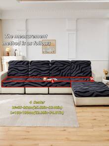 1 pieza Funda de cojín de sofá antiensuciamiento de tela suave y esponjosa con estampado de cebra, tela de jacquard de felpa gruesa con contraste de colores negro y gris, adecuada para cubrir el respaldo, 1/2/3/4 plazas o chaise longue de sofá en otoño/invierno