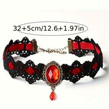 1pc Gothic Lace Choker Necklace With Rhinestone, Adjustable Clavicle Jewelry, Women'S Fashion Collar, Gift For Parties, Halloween, All-Season Accessory - 1 件隨機顏色 - 查看 2