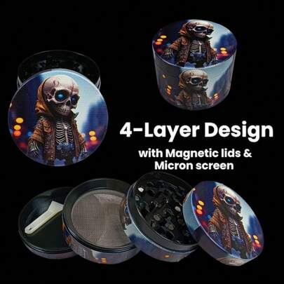 2 Inch Skull Herb Grinder Salt Pestle Crusher Mortar Spice Mill Vanilla Tobacco Bud Portable 4 Sections Manual Zinc Alloy Tobacco Raw Grass Grinder Cigarette Smoking Accessories Gift