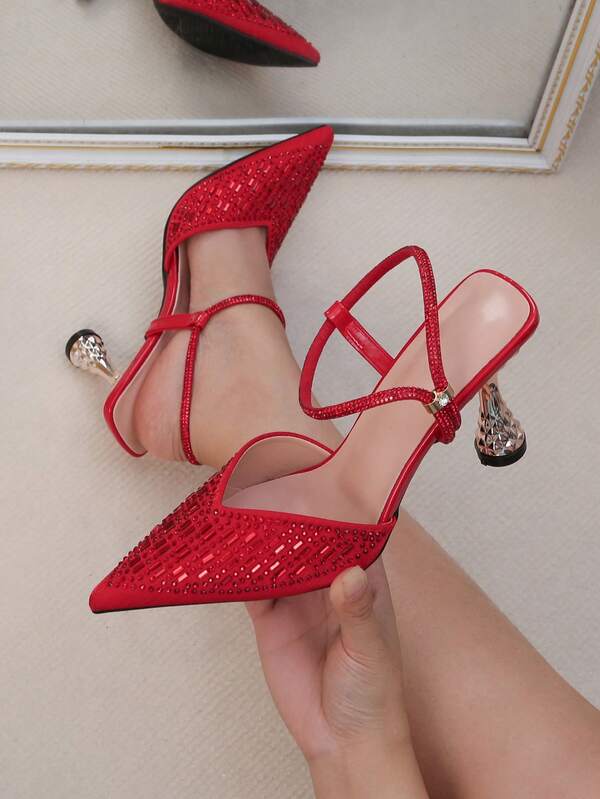 Damen Spitze High Heel Pumps mit Strass Verzierung, modisch
