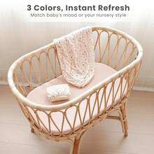 弹性婴儿床单，柔软透气，适用于 Halo BassiNest、4moms MamaRoo、Chicco LullaGlide、椭圆形婴儿床、摩西篮、长方形床垫，尺寸：32x16x4 - 彩色 - 查看 4