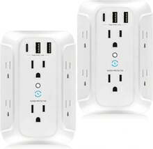 RENDIN Multicontacto,Enchufe de Carga de Tres Lados,Regleta Multicontacto Multifuncional,con USB y Tipo-C, para Hogar, Viajes, Oficina - 2 piezas - Ver 1