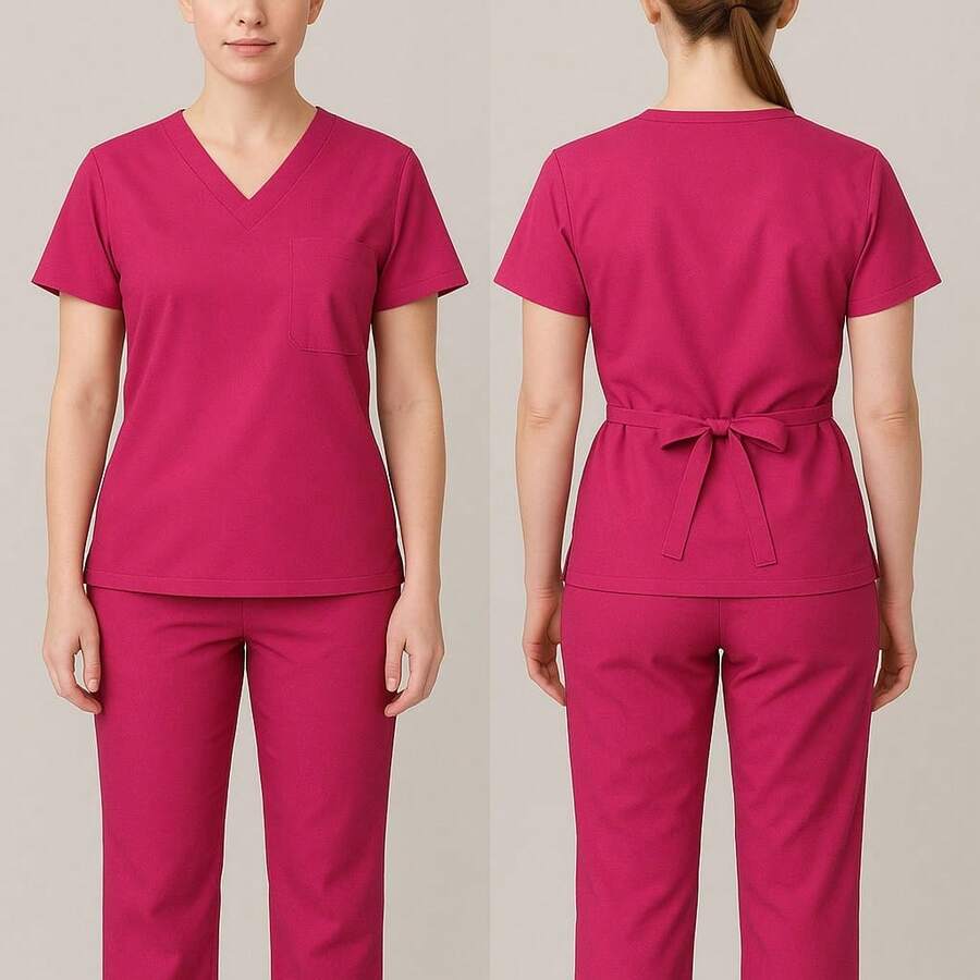 Women's Surgical Scrub Hospital Pajama Set With Waistband, Various Colors And Sizes - Hot Pink - View 1