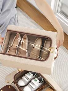 Foldable Fabric Shoe Storage Box With Transparent Cover, Shoe Organizer Box - Multicolor - View 3