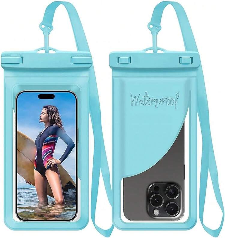 Funda Impermeable para Teléfono, con Bolsillo Interior para Tarjetas, Funda Impermeable para 17 16 15 14 Pro, Bolsa Seca Ligera IPX8 para Celular, Esenciales para Cruceros en la Playa, 1 Paquete-Negro-8.3″ - A8-Azul- 1 paquete - Añade 13