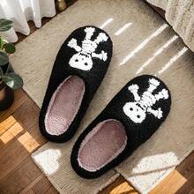 Cozy Plush Halloween Pumpkin Slippers, Non-Slip Fluffy Design - Skeleton - View 6