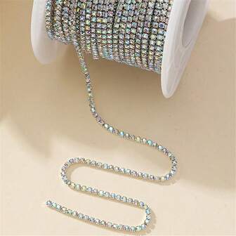 Sparkling Rhinestone Chain Decor - Heavy Duty Metal Jewelry Making, Weddings, Parties, Clothing Embellishments - For DIY Crafts, Dresses, Bags, Hats - Elegant Glossy Surface, Rhinestone Jewelry, Craft Decorations, Glossy Finish, Durable Handmade Material, Party Decorations, Decorative Embellishments, High-Quality Rhinestones, Fashion Designer