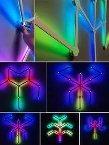 6/9/12通道智能RGB声控变色LED灯，1600万种颜色选择；蓝牙语音控制，DIY定制房间装饰灯；卧室氛围照明，电竞节奏灯；展览照明，无盲区；适用于卧室装饰、游戏室等。 - 彩色 - 查看 9