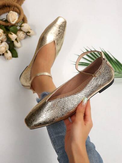 Silberne Slip-On Ballerinas für Damen, französischer Stil, für Pendeln & Büro, vielseitig kombinierbar mit Kleidern, bequeme Loafer mit niedrigem Absatz, Frühling