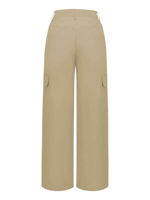 Autumn/Winter Women Vintage Casual Solid Color Side Pocket Y2K Straight Leg Cargo Pants, Street Style Multi-Pocket Straight Leg Pants, Retro