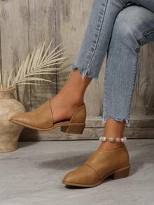 Fall/Winter Plus Size Women's New Arrival Ankle Pointed Toe Chunky Heel Mid-Heel Boots - Khaki - View 5