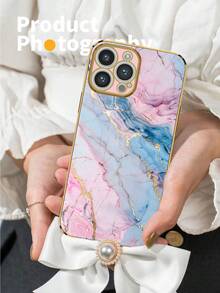 1 pieza Funda de teléfono a prueba de golpes con patrón de mármol rosa electrochapado 6D, compatible con Apple y otros teléfonos inteligentes, compatible con iPhone, teléfonos Android como - Multicolor - Ver 3