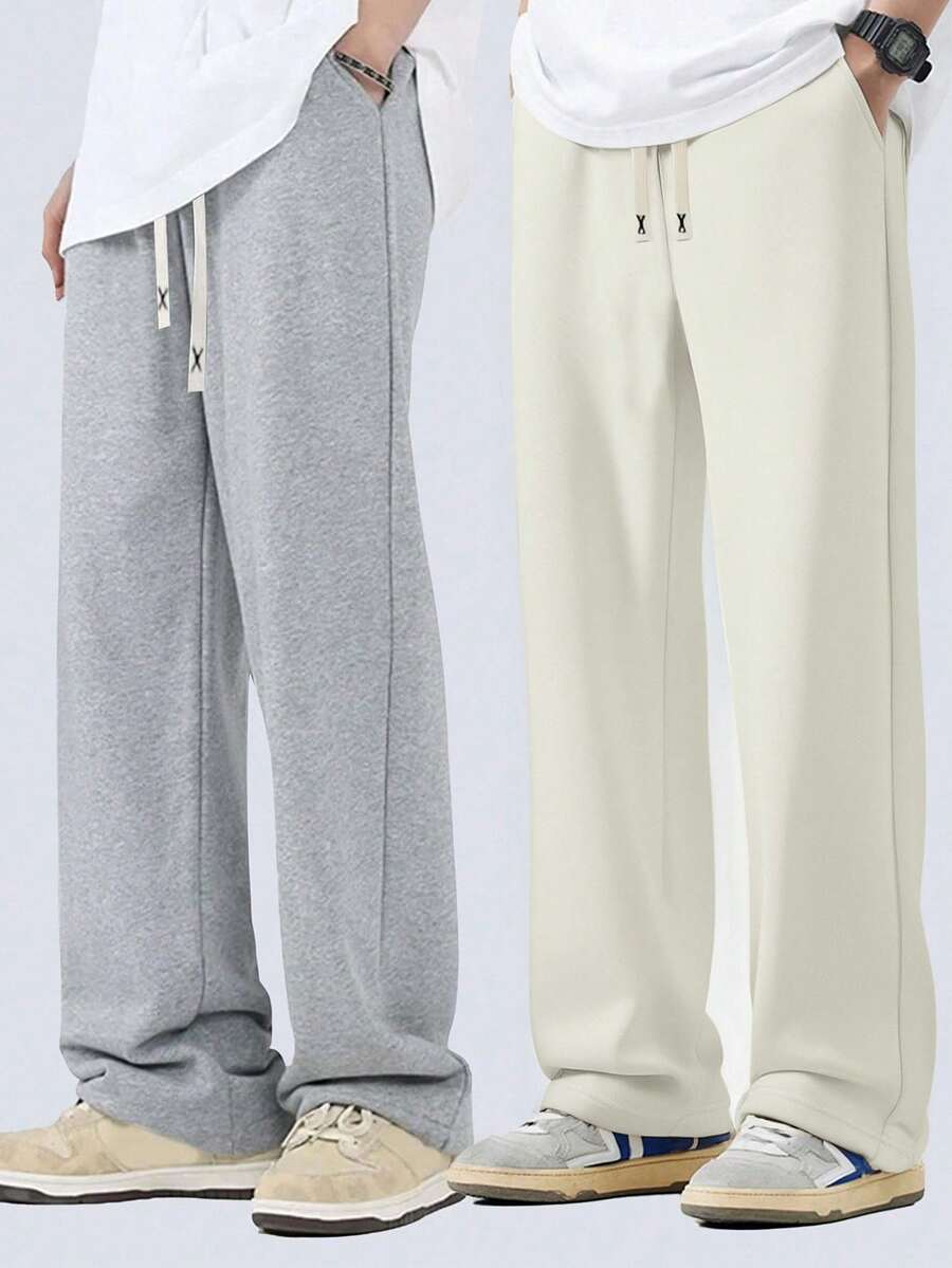 2pcs/Set Casual Straight Leg Pants For Men, Loose Fit, Versatile, Spring & Autumn - Multicolor - View 1