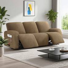 Stretch Recliner Sofa Cover - 5 Pieces Plush Fabric Slipcovers & Durable Furniture Protector For Reclining Couch, Ideal For Kids And Pets  (3 Seater Brown) - màu nâu - Xem 1