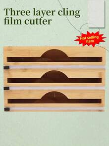 1 Stück multifunktionaler Edelstahl Frischhaltefolie Schneider, unverzichtbares Holz Küchenarbeitsplatten Gadget, wandmontierte Bambus Schubladenbox, Küchen Frischhaltefolie & Alufolie Schneider