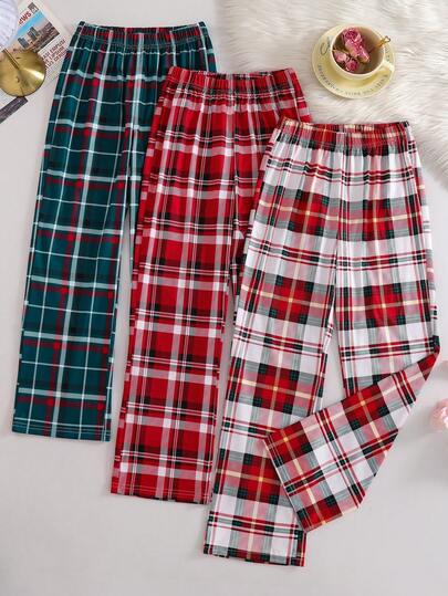 A Set Of 3 Elegant And Fashionable Girls' Casual Plaid Pants, Loose Wide-Leg Pants, Soft And Comfortable Pants, A Variety Of Dressing Options, Suitable For Spring And Autumn Vacations, Daily Casual Children's Clothing, Comfortable Fabrics