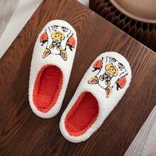 Cozy Plush Halloween Pumpkin Slippers, Non-Slip Fluffy Design - White Pumpkin Dog - View 5