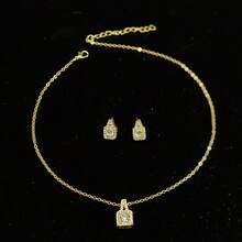 1 Set Square Cut Rhinestone Pendant Necklace And Earrings 3 Pieces Set, Fashionable And Elegant