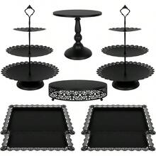 Fivenl 8 Pcs Cake Stand Black Metal Dert Table Display Set 3Tier Cupcake Stand Cake Display Tower And Cookie Tray Rack Serving Tray For Birthday Party Weddings  Shower Black - màu đen - Xem 1