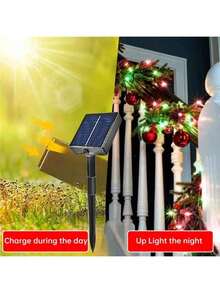 太阳能供电 LED 圣诞灯串 - 8 种模式，闪烁的仙女灯带光传感器，适合户外装饰，非常适合花园、露台、庭院和阳台 - 蓝色、白色、红色和绿色，圣诞装饰 - 紅綠色 - 查看 8