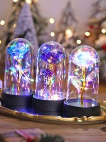 1pc Realistic Colorful Gold Foil Rose Flower Lamp, Desktop Decorative Rose Flower Light, Rose Flower Gift For Valentine's Day, Mother's Day, Thanksgiving, Couple's Memorabilia, Christmas Desktop Decor Flower Lamp, Suitable As Christmas Gift For Friends And Family - Multicolor - View 3