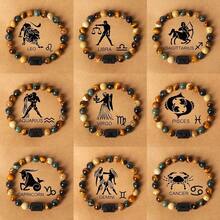 12 Zodiac Signs Natural Stone Beaded Tiger Eye & Picture Stone Bracelet - Bracelet - View 1