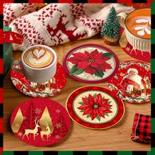4 piezas/8 piezas Posavasos con tema navideño, posavasos absorbentes con estampado navideño para café, cocina, mesa, habitación, decoración de bar, regalo navideño - Multicolor - Ver 9