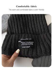 3pcs/Set Slogan Acrylic Beanie Hat, Scarf And Gloves Set, Warm Thick Knit Oversized Headband, Fashion Accessories For Autumn/Winter Winter Gear